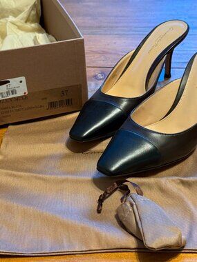 NIB Gianvito Rossi Brown/Black Nappa Leather Lucy Heeled Mules